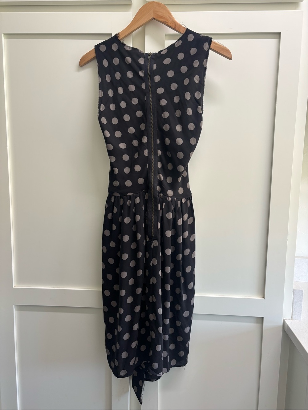 Ulla Johnson Silk Polka Dot Dress Black Beige Asymmetrical Midi size 2/4 w/ flaw - Picture 4 of 8